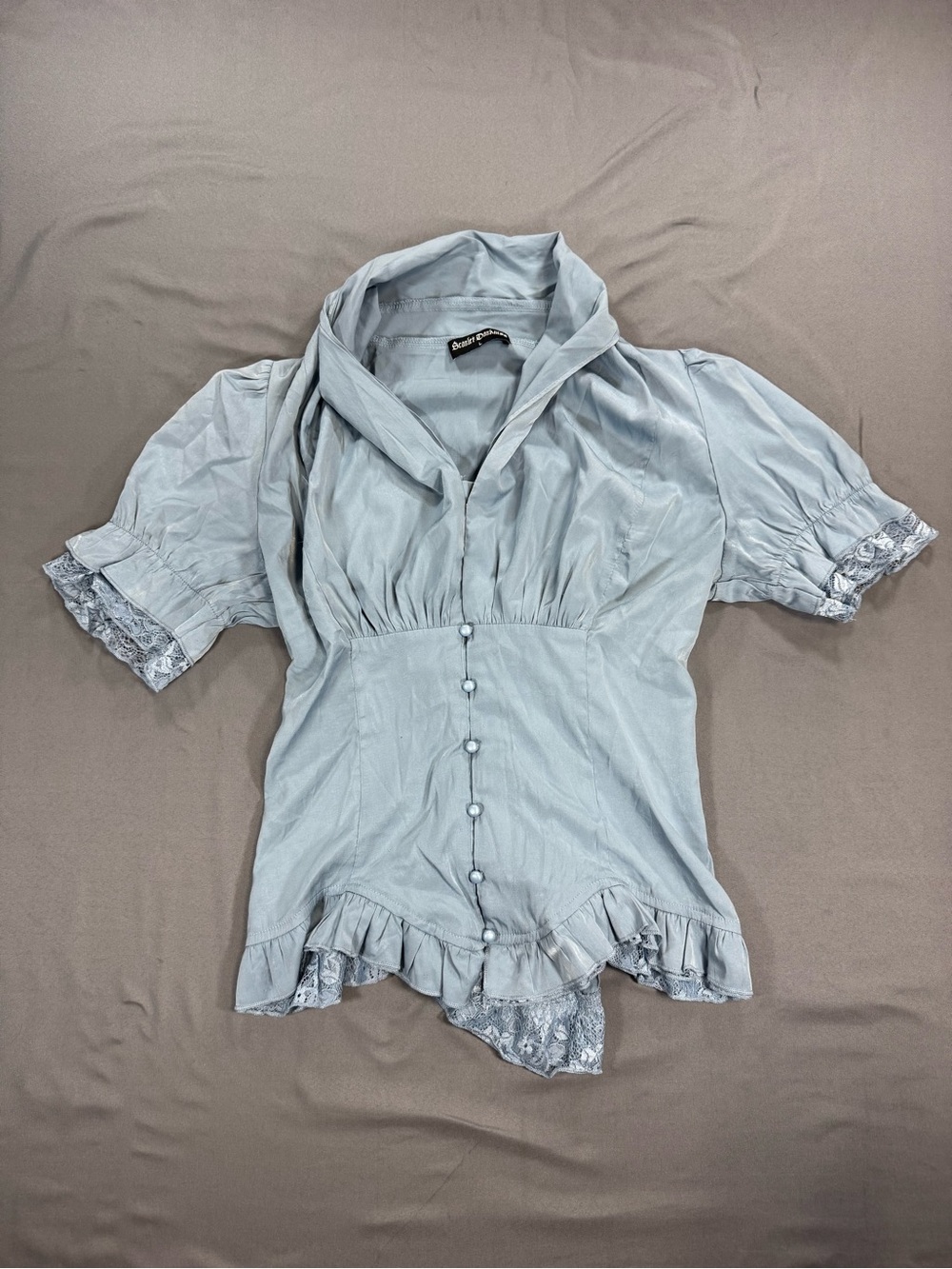 Scarlet Darkness Victorian Lace Up Blouse Light Blue Corset L - Picture 2 of 7